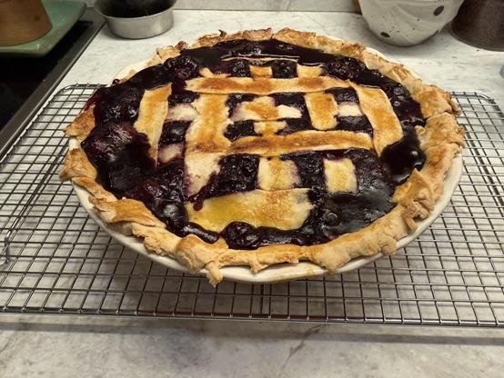 A hastily concocted berry pie fresh from the oven.